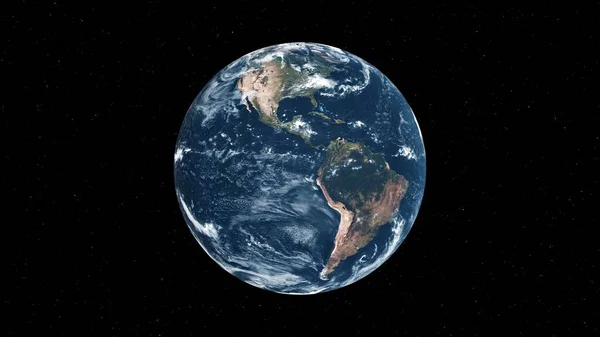 Planète Terre avec surface géographique réaliste et atmosphère nuageuse 3D orbitale — Photo