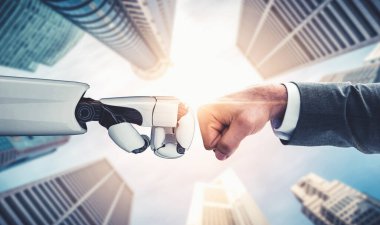 Yapay zeka ve makine öğrenimi AI droid robotu veya cyborg