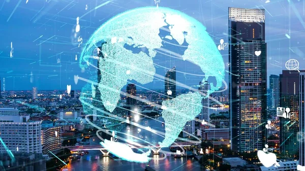 Akıllı şehirde küresel bağlantı ve internet ağı değişikliği — Stok fotoğraf