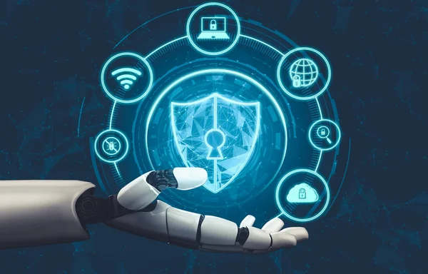 Geleceğin yapay zekası robot yapay zeka kavramını düşünüyor.