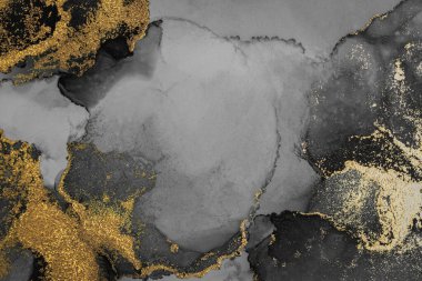 Kağıt üzerinde mermer sıvı mürekkep resminin koyu altın soyut arkaplanı .