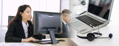 Ofiste çalışan, kulaklık takan iş adamları daha geniş görüşlü.