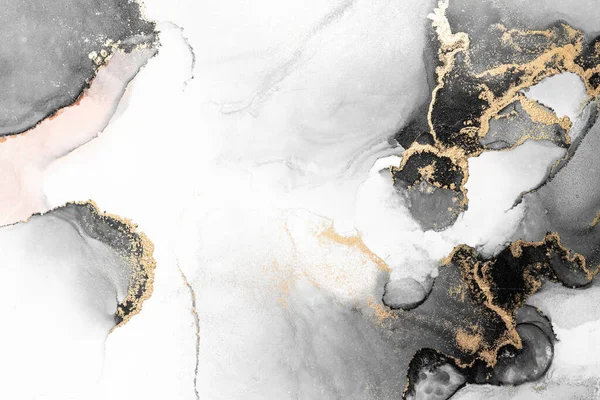 Black gold abstract background of marble liquid ink art painting on paper . — Stock Photo, Image