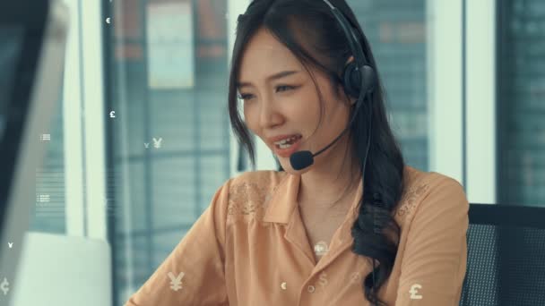 Il call center dell'assistenza clienti fornisce dati con grafica immaginaria — Video Stock