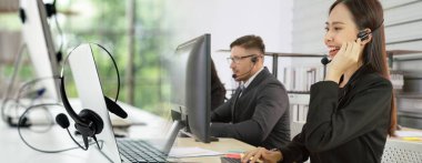 Ofiste çalışan, kulaklık takan iş adamları daha geniş görüşlü.