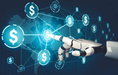 Geleceğin yapay zekası robot yapay zeka kavramını düşünüyor.