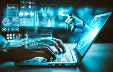 Yapay zeka ve makine öğrenimi AI droid robotu veya cyborg