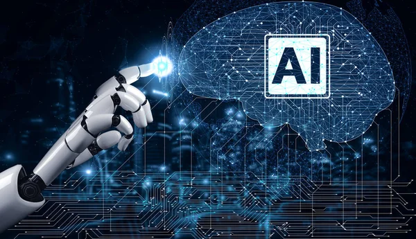 Yapay zeka ve makine öğrenimi AI droid robotu veya cyborg — Stok fotoğraf