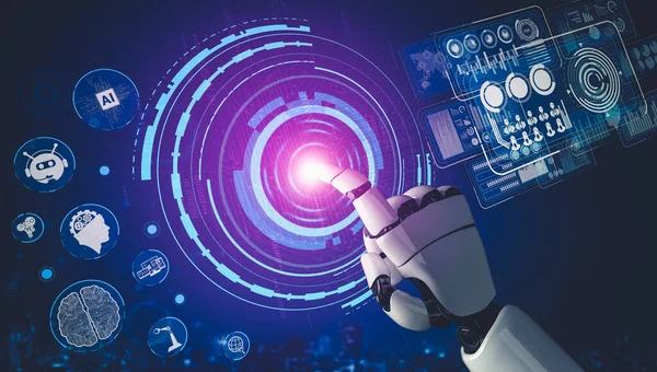 Budoucí umělá inteligence a strojové učení pro robota nebo kyborga — Stock fotografie