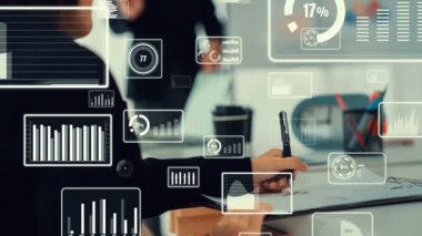 Şirket personeli toplantısındaki iş adamları imrendirici grafikle