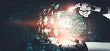 Yapay zeka ve makine öğrenimi AI droid robotu veya cyborg