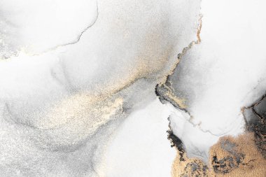 Kağıt üzerinde mermer sıvı mürekkep resminin siyah altın soyut arkaplanı .