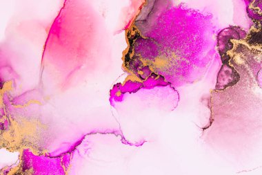 Kağıt üzerinde mermer sıvı mürekkep resminin pembe altın soyut arkaplanı .