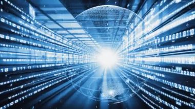 Fütürist küresel ağ ve üç boyutlu dijital veri transferi grafiği