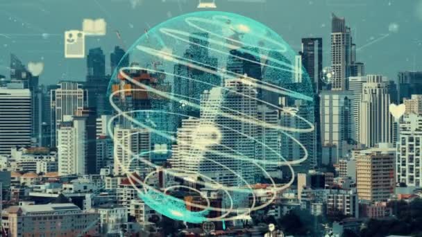 Conexão global e a alteração da rede de internet na cidade inteligente — Vídeo de Stock