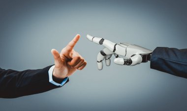 Yapay zeka ve makine öğrenimi AI droid robotu veya cyborg