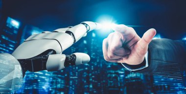 Geleceğin yapay zekası robot yapay zeka kavramını düşünüyor.