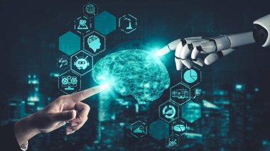 Yapay zeka ve makine öğrenimi AI droid robotu veya cyborg