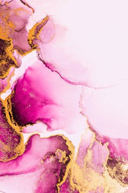 Kağıt üzerinde mermer sıvı mürekkep resminin pembe altın soyut arkaplanı .
