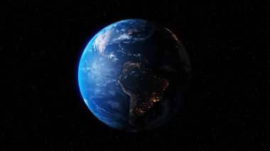 Gerçekçi coğrafya yüzeyi ve yörüngesel 3D bulut atmosferine sahip Dünya gezegeni