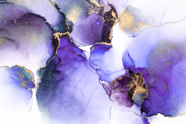 Purple gold abstract background of marble liquid ink art painting on paper .