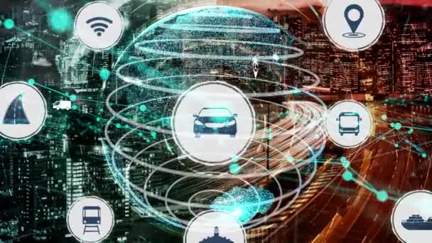 Concetto di tecnologia di trasporto intelligente per il futuro traffico automobilistico sulla nuova strada urbana — Video Stock