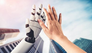 Yapay zeka ve makine öğrenimi AI droid robotu veya cyborg
