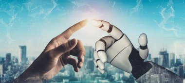 Geleceğin yapay zekası robot yapay zeka kavramını düşünüyor.