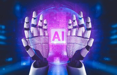 Yapay zeka ve makine öğrenimi AI droid robotu veya cyborg