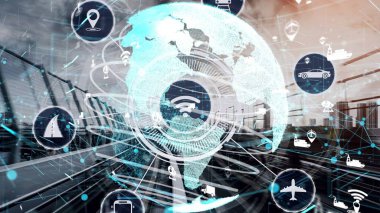 Yeni şehir yolunda gelecekteki araba trafiği için akıllı ulaşım teknolojisi kavramı