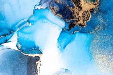 Kağıt üzerinde mermer sıvı mürekkep resminin lüks mavi soyut arkaplanı .