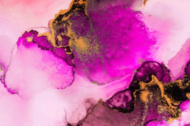 Kağıt üzerinde mermer sıvı mürekkep resminin pembe altın soyut arkaplanı .