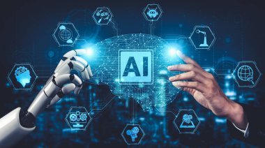 Yapay zeka ve makine öğrenimi AI droid robotu veya cyborg