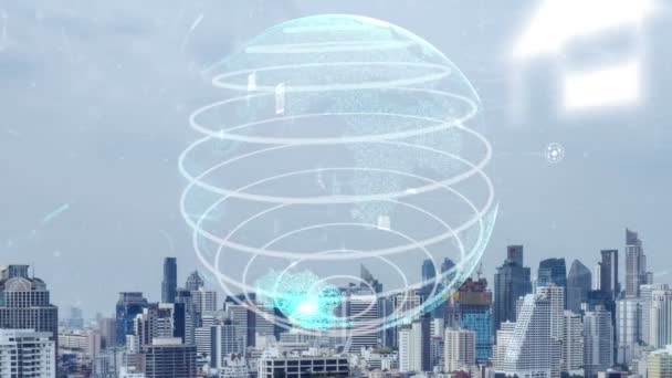 Akıllı şehirde küresel bağlantı ve internet ağı değişikliği — Stok video