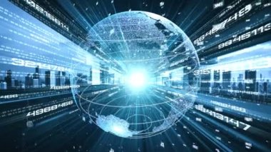 Fütürist küresel ağ ve üç boyutlu dijital veri transferi grafiği