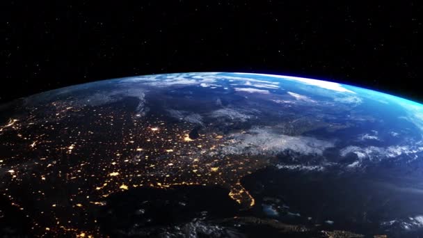Planeta Pământ 3D animație orbitală cu suprafața geografică realistă și nori — Videoclip de stoc