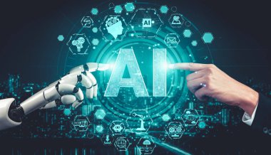 Yapay zeka ve makine öğrenimi AI droid robotu veya cyborg