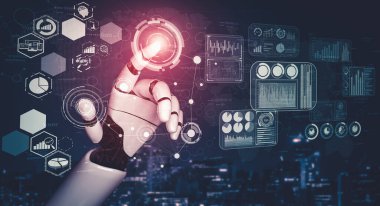 Yapay zeka ve makine öğrenimi AI droid robotu veya cyborg
