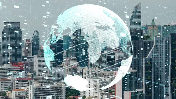 Conexión global y alteración de la red de Internet en la ciudad inteligente — Foto de Stock