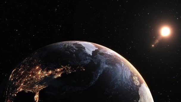 Planeta Země 3D orbitální animace s realistickým geografickým povrchem a mraky — Stock video