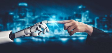 Yapay zeka ve makine öğrenimi AI droid robotu veya cyborg