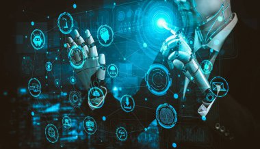 Yapay zeka ve makine öğrenimi AI droid robotu veya cyborg
