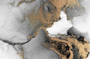 Kağıt üzerinde mermer sıvı mürekkep resminin siyah altın soyut arkaplanı .