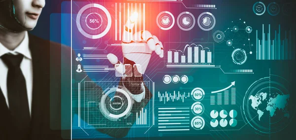 Geleceğin yapay zekası robot yapay zeka kavramını düşünüyor.