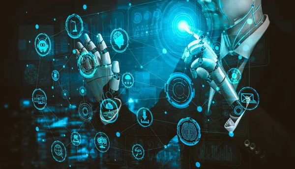 Yapay zeka ve makine öğrenimi AI droid robotu veya cyborg