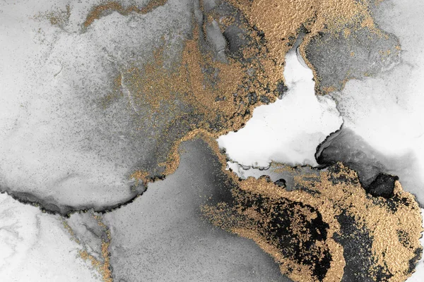 Kağıt üzerinde mermer sıvı mürekkep resminin siyah altın soyut arkaplanı .