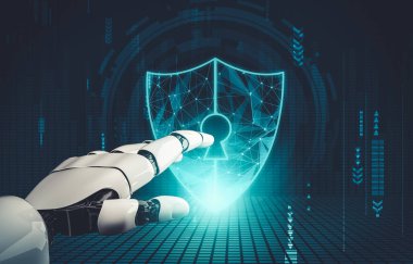 Geleceğin yapay zekası robot yapay zeka kavramını düşünüyor.