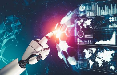Geleceğin yapay zekası robot yapay zeka kavramını düşünüyor.