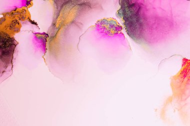 Kağıt üzerinde mermer sıvı mürekkep resminin pembe altın soyut arkaplanı .