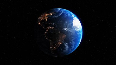 Gerçekçi coğrafya yüzeyi ve yörüngesel 3D bulut atmosferine sahip Dünya gezegeni